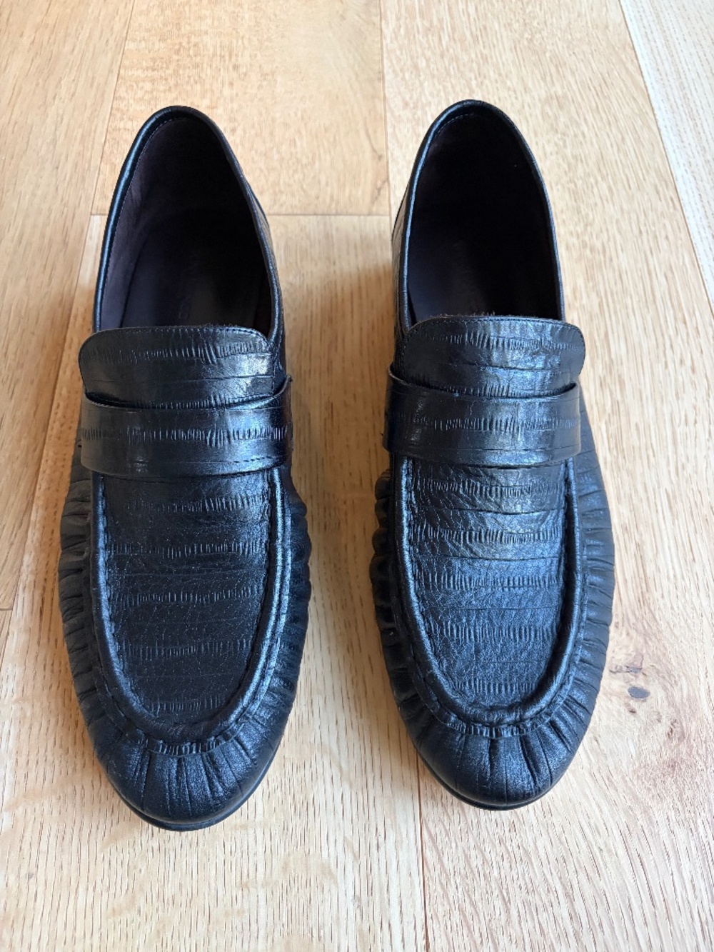 TONY BIANO GATSBY BLACK ANGUILLE LEATHER LOAFERS